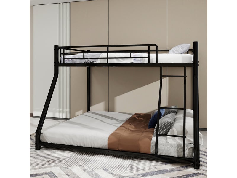  Lit superposé métal - 90x190140x190cm - échelle inclinée sécurisée - garde-corps 31,5cm - noir  - Conforama E