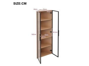 Vitrine en verre led 62x35x160cm, vitrine d'angle aspect chêne avec éclairage intégré, meuble de collection 160cm anti-poussière