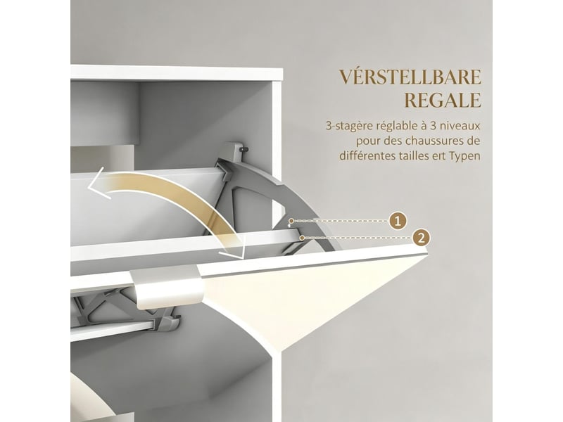  Meuble à chaussures 76 x 26 x 168 cm façades miroir armoire à chaussures capacité jusqu’à 24 paires 4 portes abattantes étagères réglables  - Conforama C