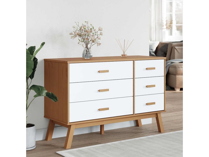  Armoire à tiroirs, commode olden blanc et marron bois de pin solide shl39276  - Conforama C