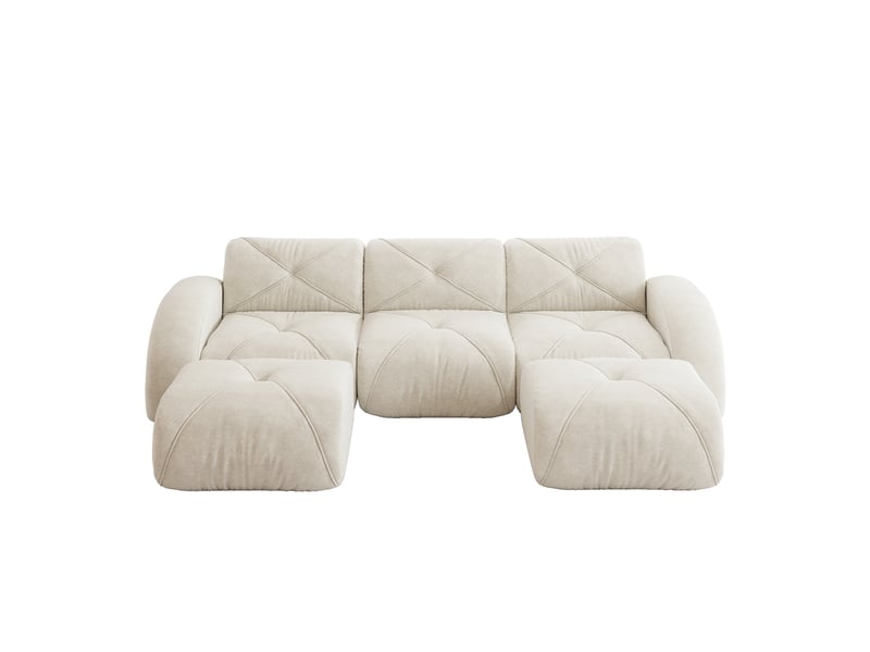  Canapé modulable 3 places en forme de u, revêtement en chenille beige clair, design sans cadre pour salon moderne  - Conforama A