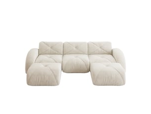 Canapé modulable 3 places en forme de u, revêtement en chenille beige clair, design sans cadre pour salon moderne