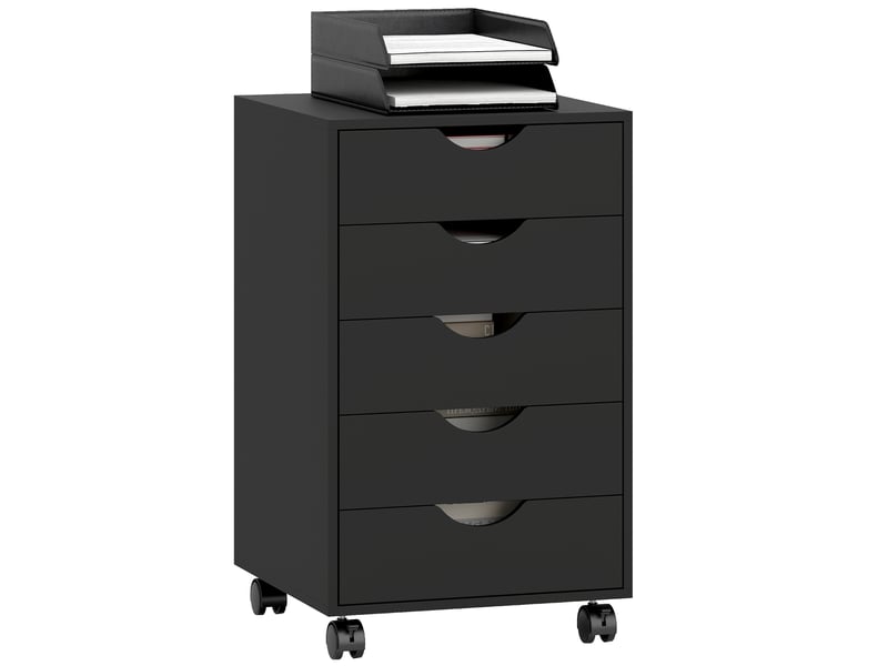  Caisson de bureau mobile à 5 tiroirs sur roulettes noir 40 x 40 x 67 cm  - Conforama A