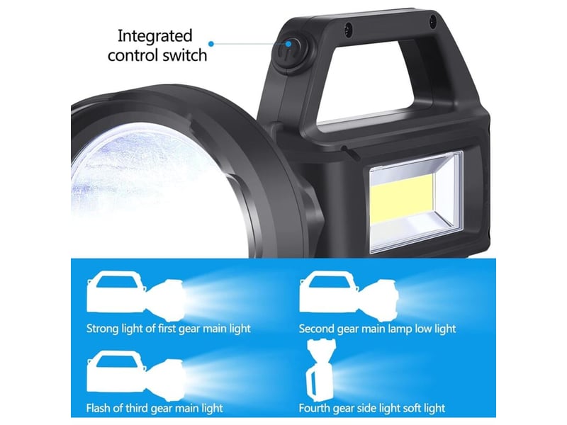 Lampe torche avec éclairage latéral, charge solaire, étanche ipx4, convient aux éclairages de secours familiaux - Conforama C