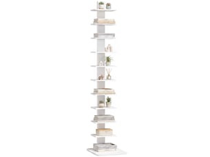 Bibliothèque moderne à 11 niveaux, style industriel, gain de place, 34,5 x 41,5 x 163,5 cm, blanche