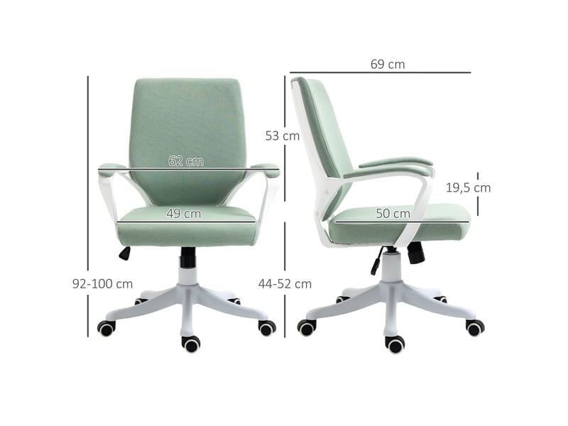  Fauteuil de bureau ergonomique vert à roulettes, réglable, 62 x 69 x 92-100 cm  - Conforama C