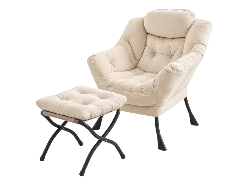  Fauteuil relax beige avec repose-pieds, accoudoirs, poche latérale, fauteuil tv lounge  - Conforama D