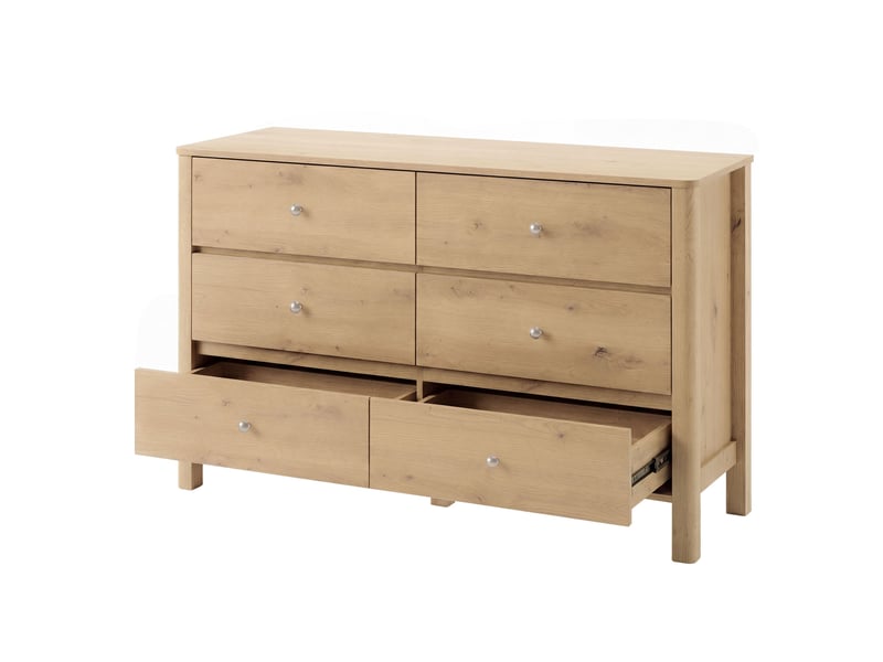  Commode moderne avec 6 tiroirs sur rails métalliques pour chambre, séjour ou entrée, chêne, 120 × 40 × 80 cm  - Conforama A