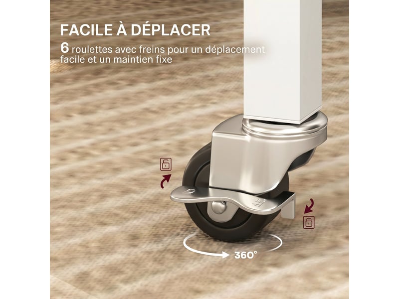  Table à manger pliante sur roulettes pour 4-6 personnes 120 cm, roues avec freins, style industriel, 2 abattants, chêne  - Conforama E
