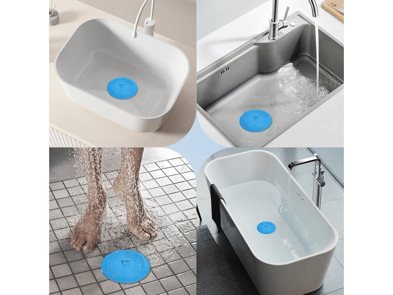  Grand bouchon de vidange en silicone bleu — adapté aux douches, baignoires et éviers — 1 pièce  - Conforama E