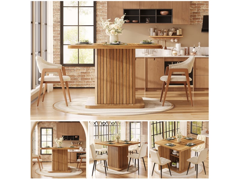  Table de salle à manger avec rangement intégré, ouverture à pression, en mdf, aspect bois foncé 80 × 80 × 76 cm  - Conforama D