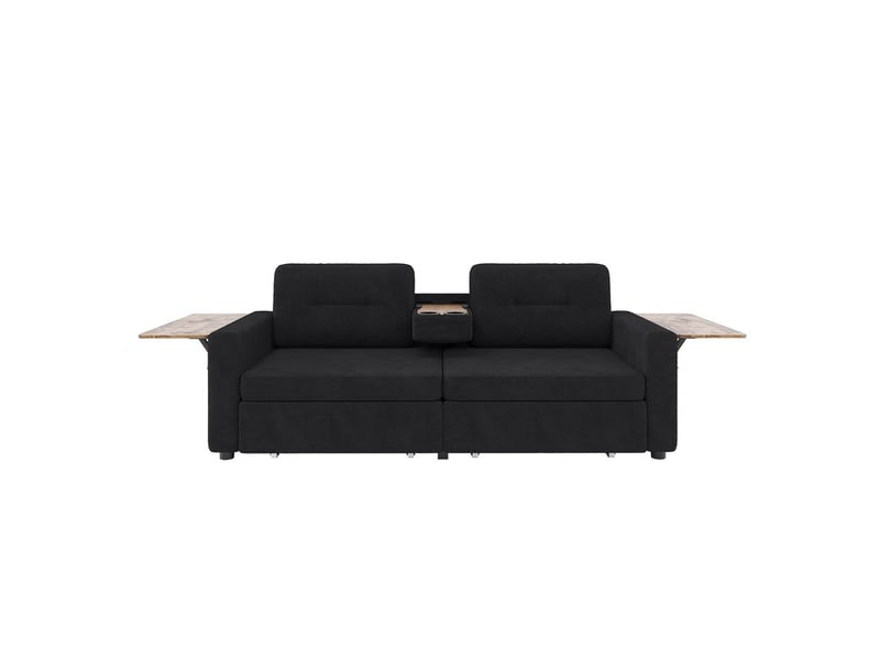 Canapé droit moderne en chenille,2 places,avec deux compartiments de rangement et siège réglable,178x71x57.5 cm,noir  - Conforama A