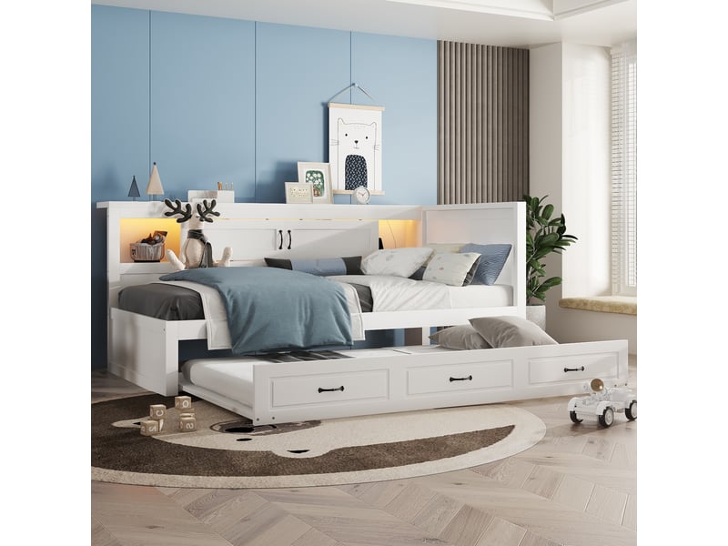  Lit convertible en panneaux de particules blanc 90x200 cm  - Conforama B