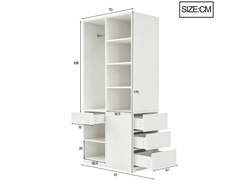 Armoire de rangement avec penderie et tiroirs 70x50x170 cm blanche - Conforama C
