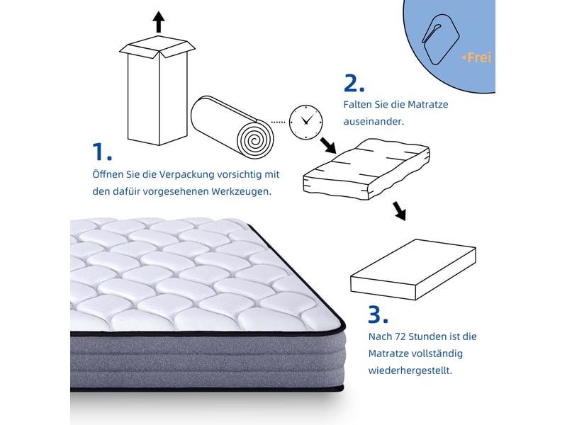  Matelas 2 places 160x200 cm h3 à ressorts ensachés et mousse mémoire, 7 zones, 20 cm, blanc et gris, confort deluxe  - Conforama E
