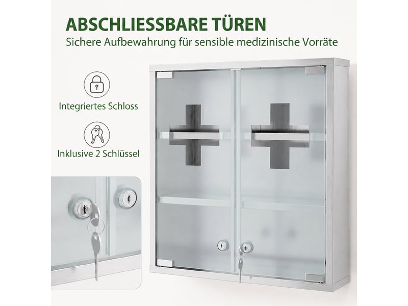  Armoire à pharmacie verrouillable en inox et verre dépoli argenté 46x12x48 cm  - Conforama E