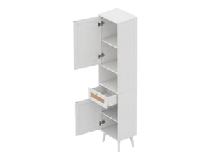 Colonne de salle de bain 2 portes en rotin 1 tiroir mdf blanc 40 x 30 x 166 cm