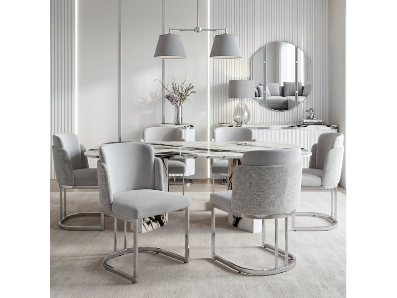  Lot de 2 chaises de salle à manger en chenille gris clair et argenté  - Conforama D