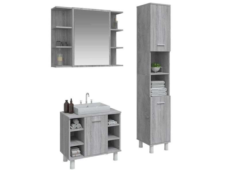 Ensemble d'armoires de salle de bain 3 pcs sonoma gris cf63012 - Conforama C
