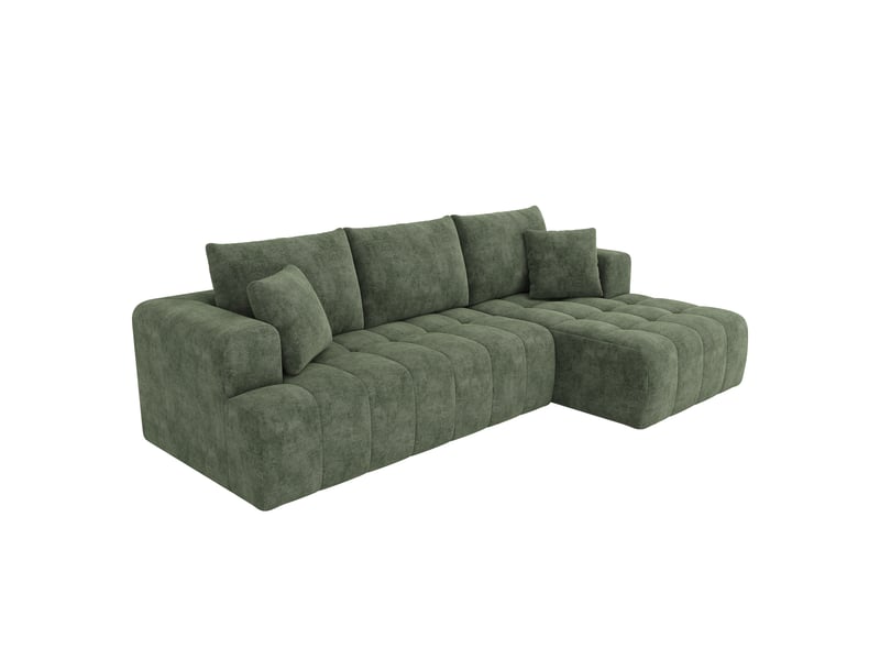Canapé d’angle en l 3 places 244,5x136x79 cm modulable effet nuage, sans structure, sans montage, assise profonde, mousse haute densité, chenille vert - Conforama A
