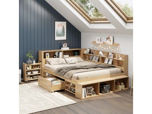 Lit avec rangement 140x200 cm coloris naturel