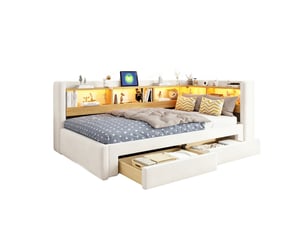 Lit gigogne 90x200 cm <strong>REDOM</strong>  <strong></strong> coloris beige