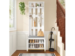 Vestiaire d’entrée avec banc, chaussures et led 60x35,5x191,5 cm blanc