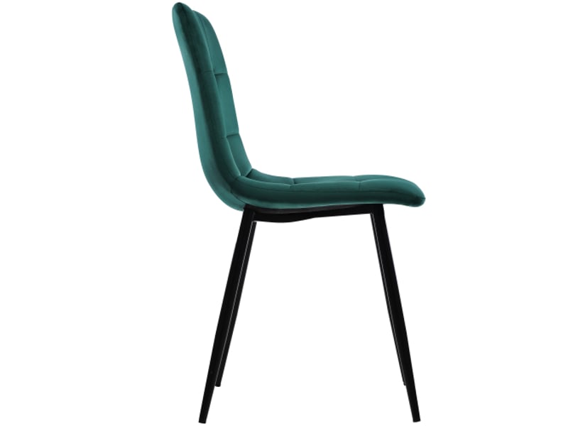 Ensemble salle à manger 5 pièces: table 140×80 cm, 4 chaises velours vert foncé, pieds métal doré, plateau mdf blanc - Conforama E