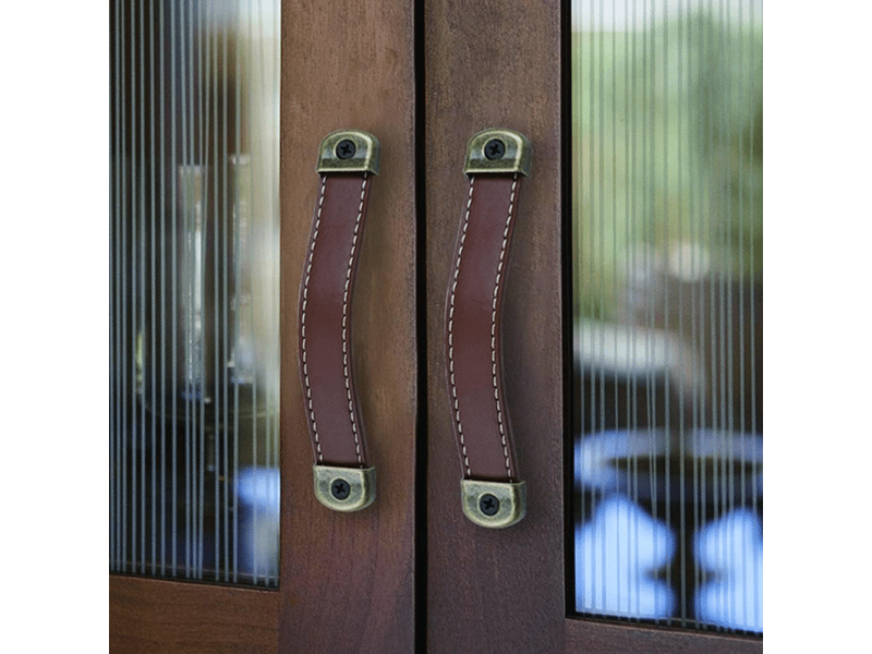  4 poignées en cuir pour meubles, cuisine, porte, tiroir, pommeaux vintage pour armoires, 160 mm (kaki)  - Conforama D