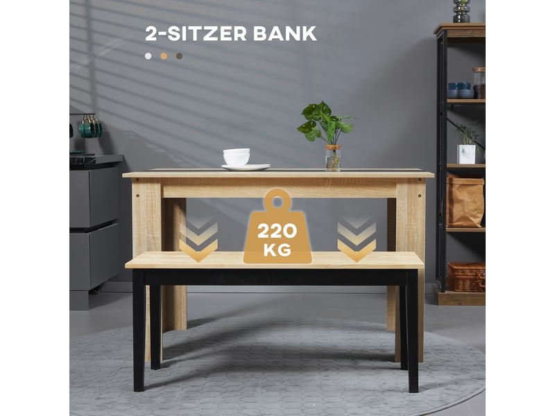  Banc 2 places en bois massif de pin coloris naturel et noir 102 x 36 x 45 cm  - Conforama D
