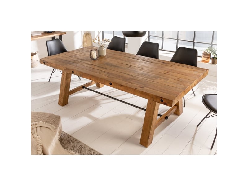  Table de salle à manger rancho – rectangulaire 200 cm – bois naturel et métal – style rustique  - Conforama B