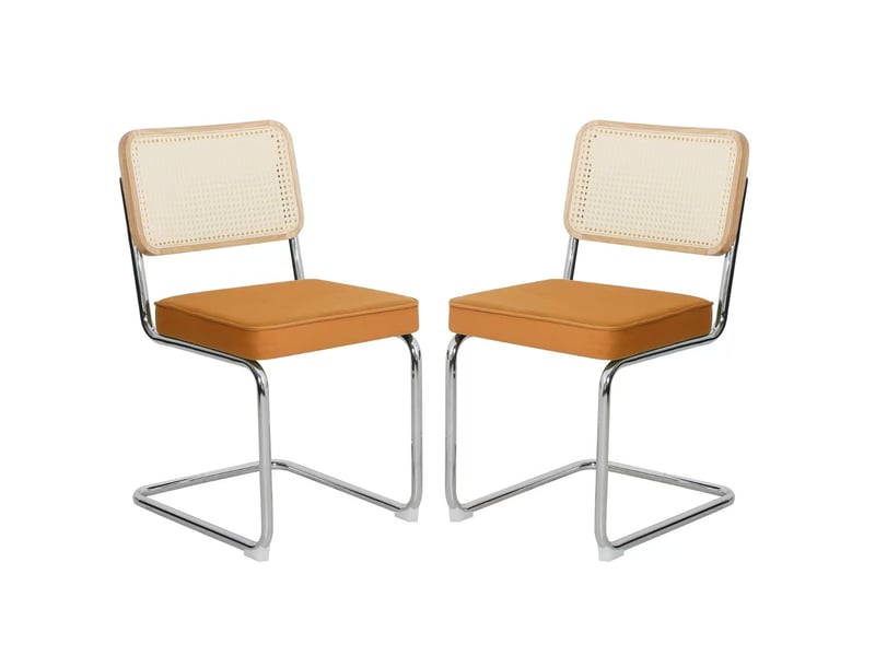  Chaises de salle à manger lot de 4 53.1×44.5×84.1cm, dossier en rotin tissé, cadre chromé, finition orange, style moderne  - Conforama A