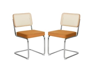 Chaises de salle à manger lot de 4 53.1×44.5×84.1cm, dossier en rotin tissé, cadre chromé, finition orange, style moderne