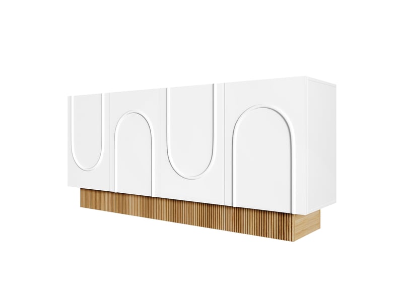  Buffet blanc, 4 portes, rangement, design moderne, angles arrondis, finition haut de gamme - panneaux de particules - 160x38x75cm  - Conforama B