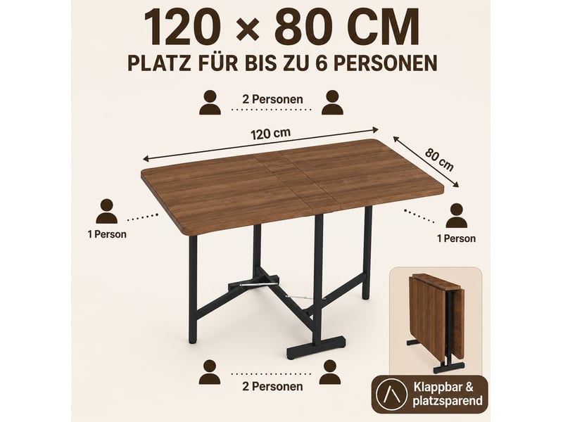  Table de salle à manger extensible et pliable avec rangement pour 6 personnes en mdf noyer 120 × 80 × 75 cm  - Conforama C