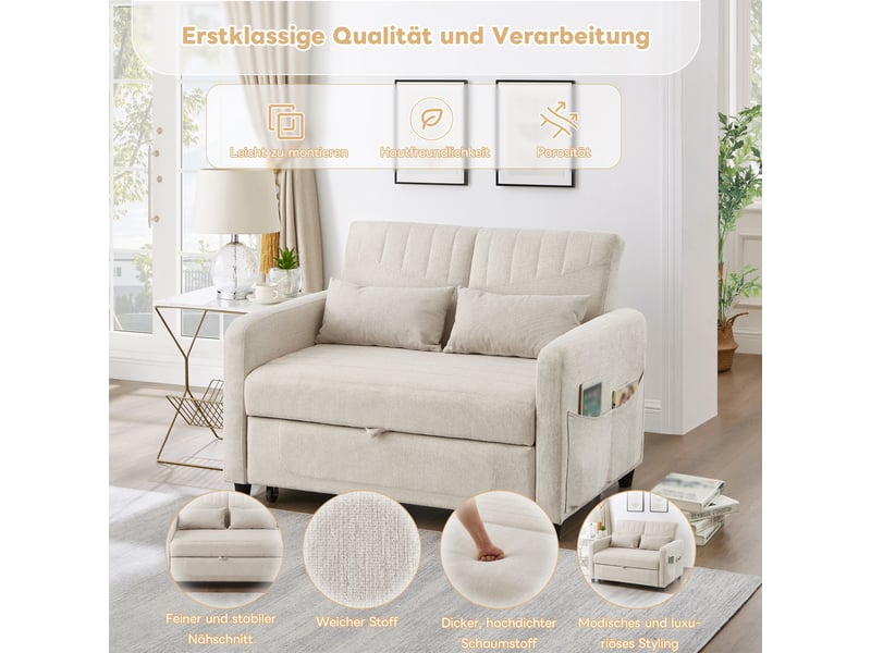  Canapé convertible 2 places beige, canapé lit extensible en tissu, dossier inclinable sur 3 positions  - Conforama D