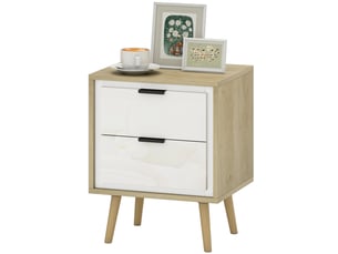 Table de chevet 2 tiroirs avec pieds en bois massif blanc brillant 40 x 35 x 50 cm