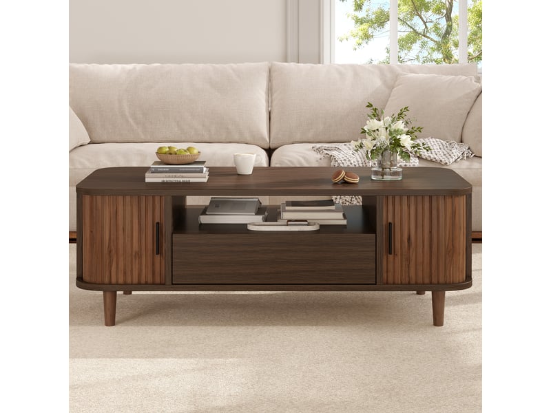  Table basse 100x50 cm coloris bois foncé avec tiroir et rangement - 100x50 mdf  - Conforama D