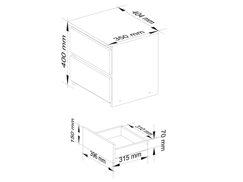  Table de chevet cl2 cachemire 40 cm 2 tiroirs façade chêne artisan 40x35x40 cm CL2 - Conforama C