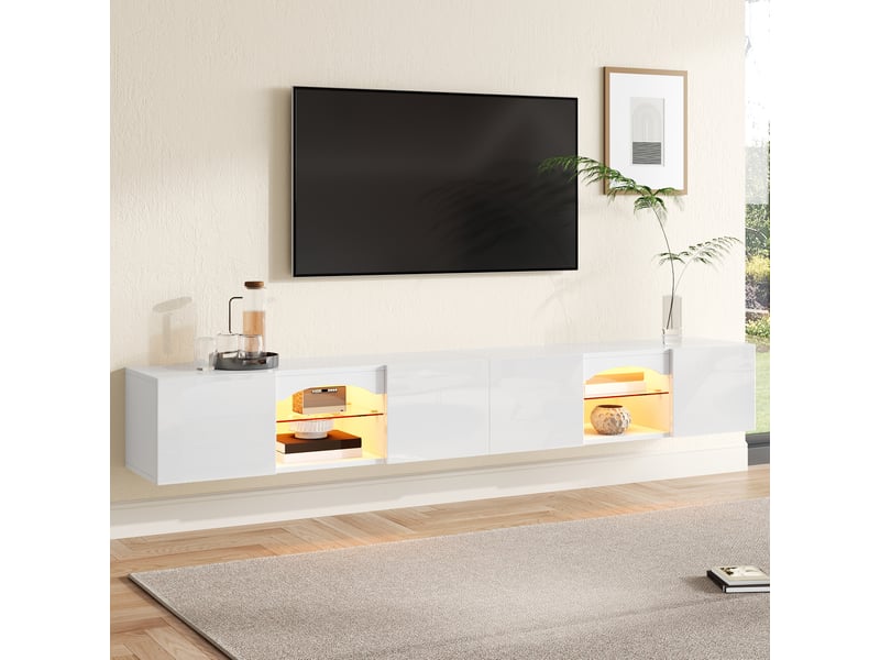 Meuble tv bas 200x30x28 cm avec led et 4 portes blanc  - Conforama E