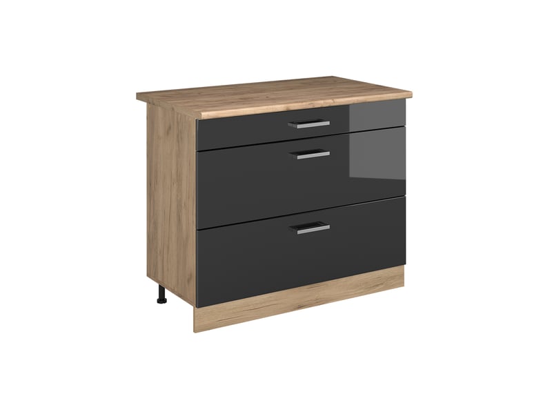  Vicco meuble cuisine, anthracite haute brillancechêne doré, 100cm plan de travail chêne doré  - Conforama A