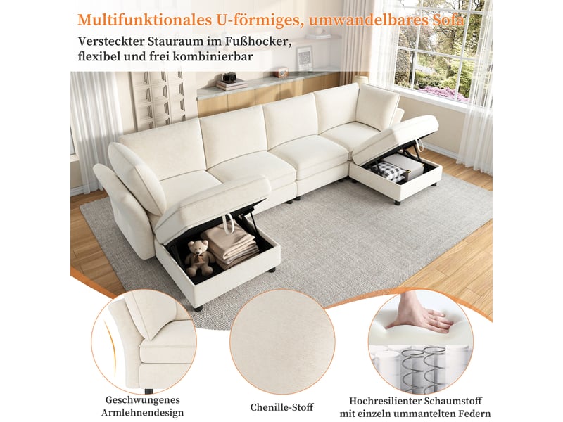  Canapé d'angle modulable en u 6 places tissu chenille beige  - Conforama C