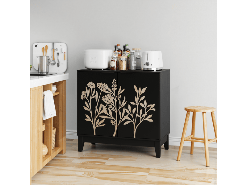  Buffet vintage 2 portes noir en mdf avec étagère réglable - 80 x 38 x 76 cm  - Conforama D