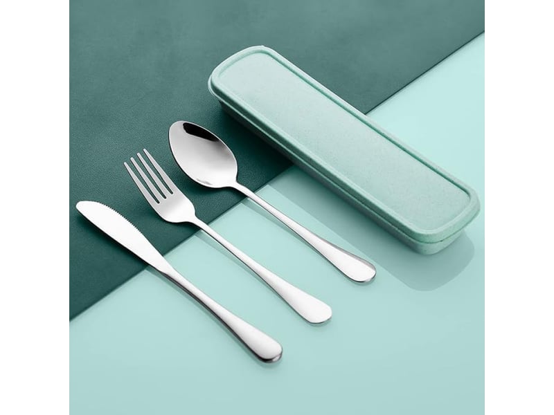  Ensemble de couverts trois pièces en acier inoxydable (couteaux, fourchettes, cuillères), finition miroir plaquée or, couteaux et fourchettes à steak  - Conforama C