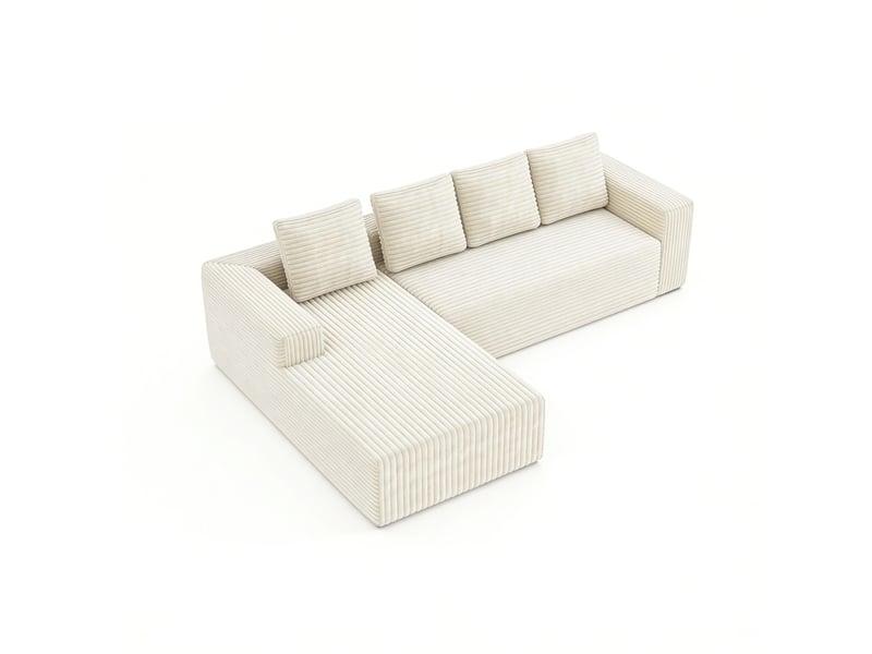  Canapé d'angle, canapé modulable, en velours tricoté, beige, assise profonde, style cloud, pour salon, version droite, chambre  - Conforama B