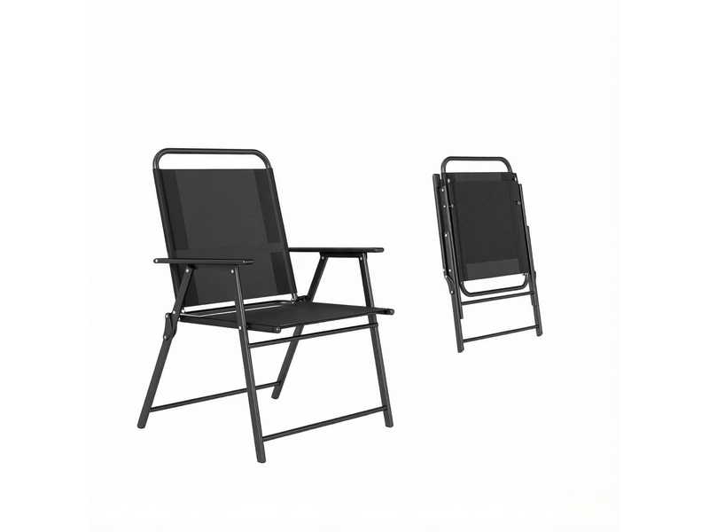  Chaise de jardin pliante 65x60x94 cm dossier haut avec accoudoirs métal noir lot de 4  - Conforama B