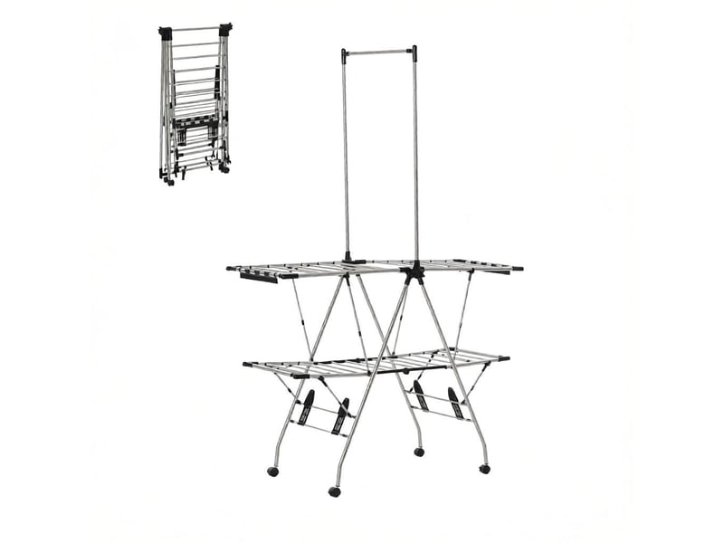  Porte-manteau - étendoir à linge pliable à roulettes, étendoir mobile, support de séchage polyvalent, tour à linge spacieux  - Conforama D