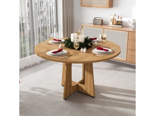 Table à manger ronde 120 cm, 4-6 personnes, plateau mdf effet chêne, table de cuisine et salle à manger - chêne