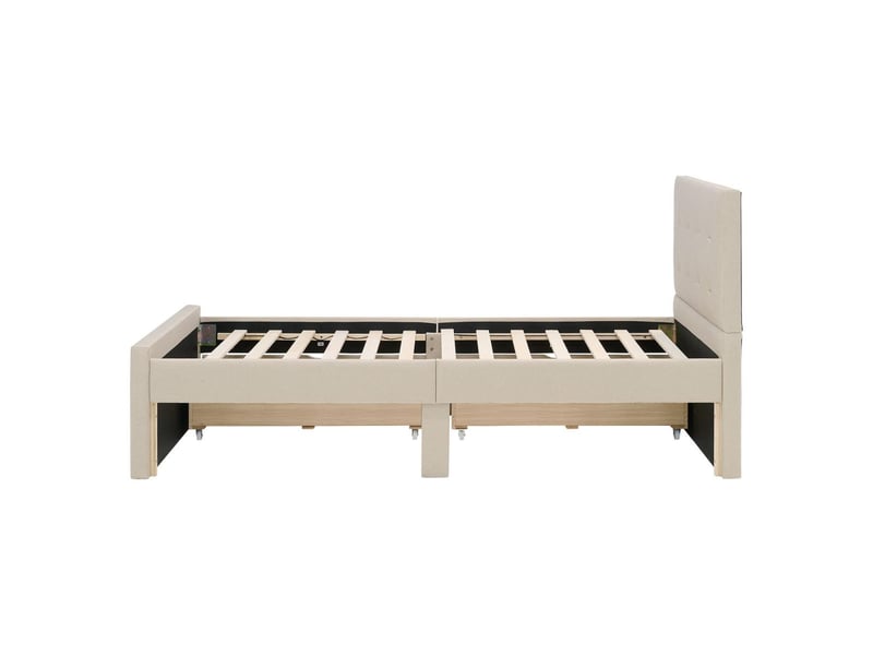  Lit rembourré 90x200 cm beige - avec sommier à lattes - avec 2 tiroirs de lit 3357 - Conforama C