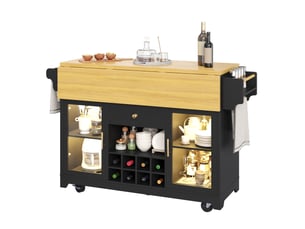 Desserte de cuisine 120x40x95 cm avec plateaux rabattables et led, coloris noir